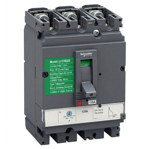 125A, 3P, 25kA, MCCB (Easy Pact CVS-Adjustable)