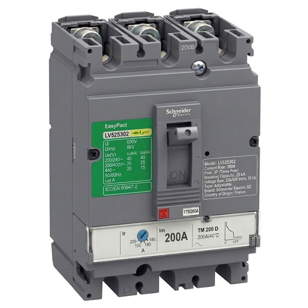 200A, 3P, 25kA, MCCB (Easy Pact CVS-Adjustable)