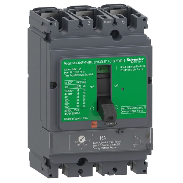 16A, 3P, 36kA, MCCB (Adjustable type Trip Unit)