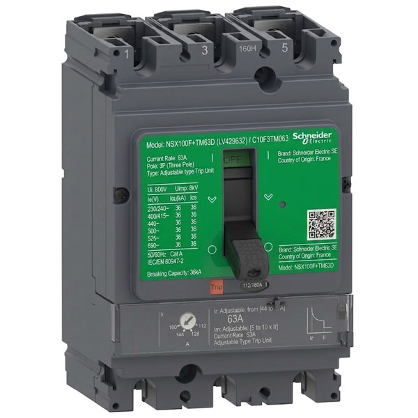 63A, 3P, 36kA, MCCB (Adjustable type Trip Unit)