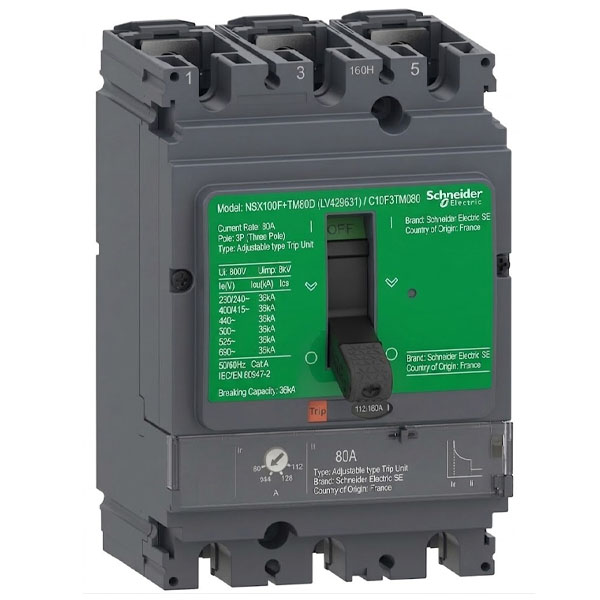 80A, 3P, 36kA, MCCB (Adjustable type Trip Unit)