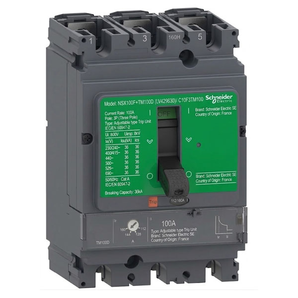 100A, 3P, 36kA, MCCB (Adjustable Type Trip Unit)