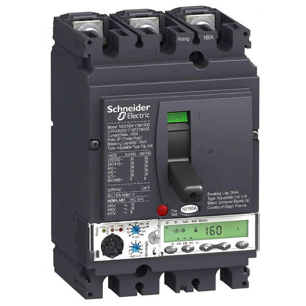 160A, 3P, 36kA, MCCB (Adjustable Type Trip Unit)