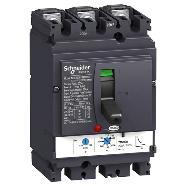 200A, 3P, 36kA, MCCB (Adjustable Type Trip Unit)