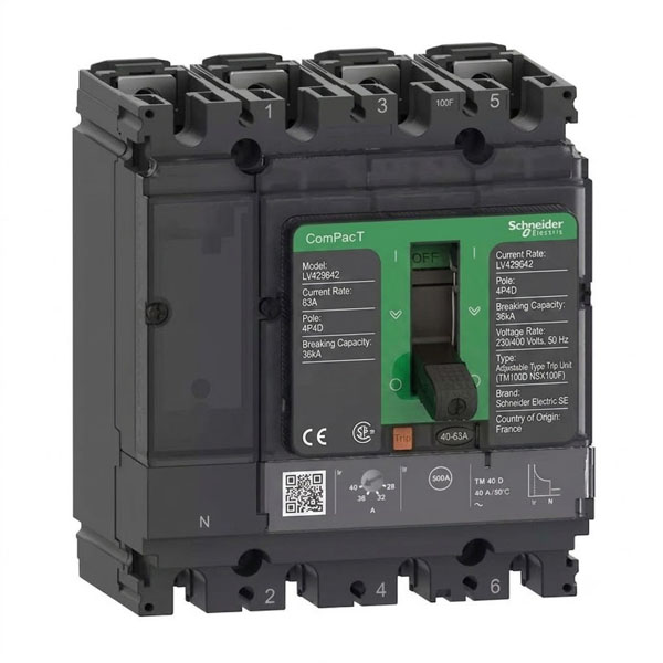 63A, 4P4D, 36kA, TM100D NSX100F (Adjustable Type Trip Unit)