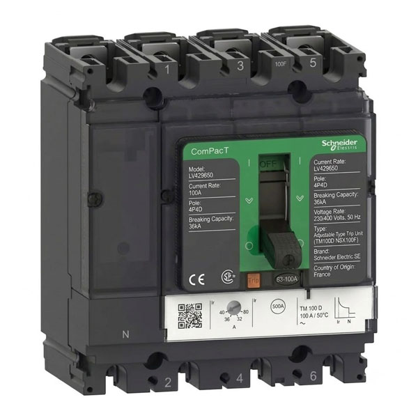 100A, 4P4D, 36kA, TM100D NSX100F (Adjustable Type Trip Unit)