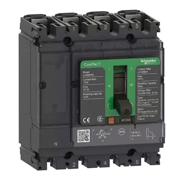 100A, 1P1D, 50kA, Micro logic 2.3 Trip Unit 400A NSX400N (Adjustable Type Trip Unit)